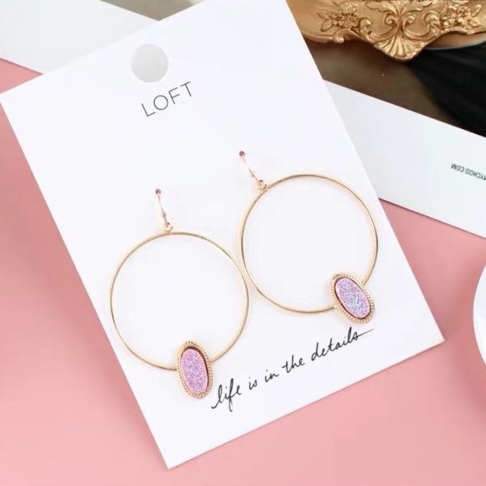 4/$25 LOFT Druzy Hoop Drop Earrings Lilac